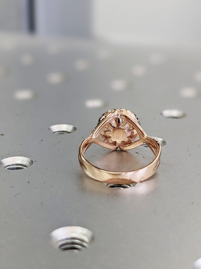 14k Rose Gold Twisted Halo, Morganite Diamond Halo Engagement Ring, Engagement Ring, Morganite Engagement Ring, Women Anniversary Gift