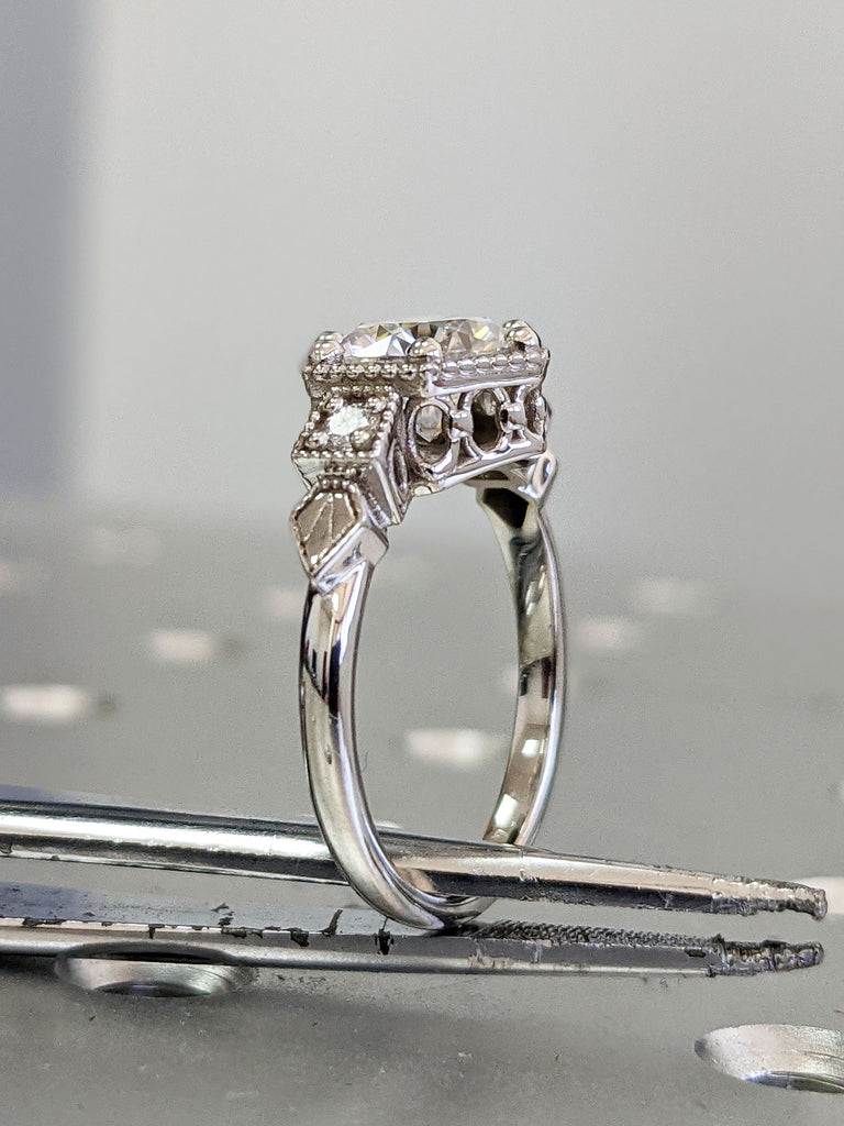 Vintage moissanite engagement ring 14k white gold diamond Art deco wedding ring diamond Vintage Filigree Ring engagement anniversary promise