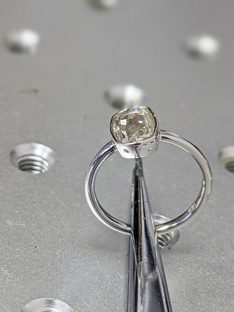 Antique 1.5 CT Rose Cut Moissanite Engagement Ring, Bezel Set Solitaire Ring, Vintage Style Wedding Ring, Rose Cut Solitaire Ring