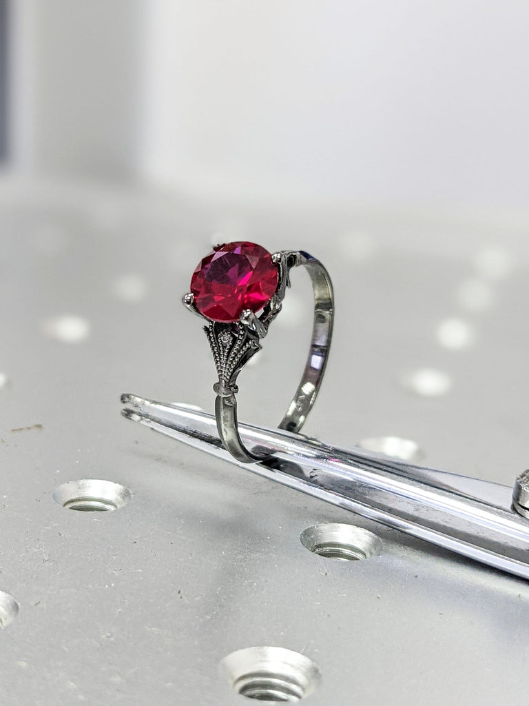 Vintage ruby engagement ring 14k black gold diamond Art deco wedding ring diamond Vintage Filigree Ring engagement anniversary promise