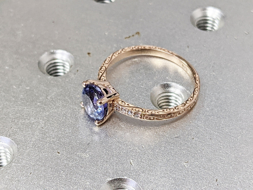 Vintage Lab Alexandrite ring rose gold ring Round cut wedding ring art deco diamond ring wedding unique Anniversary ring bridal ring