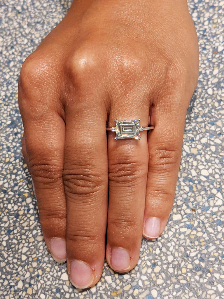 14k Gold Step Cut 2.5ct Baguette Moissanite Diamond Ring Alternative Engagement Ring Christmas Art Deco Engagement Ring Baguette Diamond