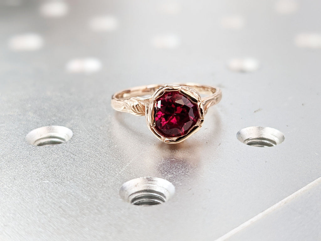 art nouveau ring, Ruby Flower Ring, Ruby Ring Rose Gold, Ruby Ring Band, Vintage Ruby Ring 14k Rose Gold floral Ruby Engagement Ring