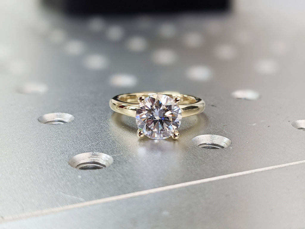 2 CT Moissanite Round Solitaire Engagement Ring, Brilliant Round Moissanite, Sustainably Created Diamond Engagement Ring, Gold Bridal Ring