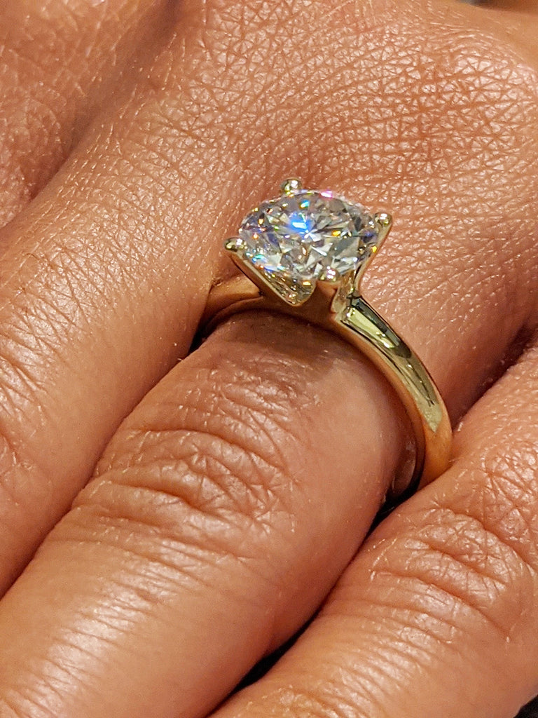 2 CT Moissanite Round Solitaire Engagement Ring, Brilliant Round Moissanite, Sustainably Created Diamond Engagement Ring, Gold Bridal Ring