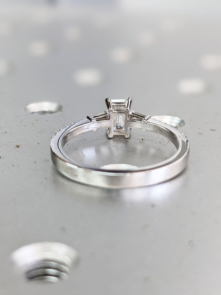 0.5ct Emerald Cut Engagement Ring, Emerald Cut Ring, Baguette Engagement Ring, Half Eternity Diamond Ct Solid 14k Gold Moissanite Engagement