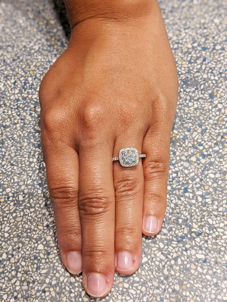 2 Carat Round Cut Engagement Ring Halo Solid 14k White Gold Lab Created Man Made Synthetic Simulated Moissanite Ring Bridal