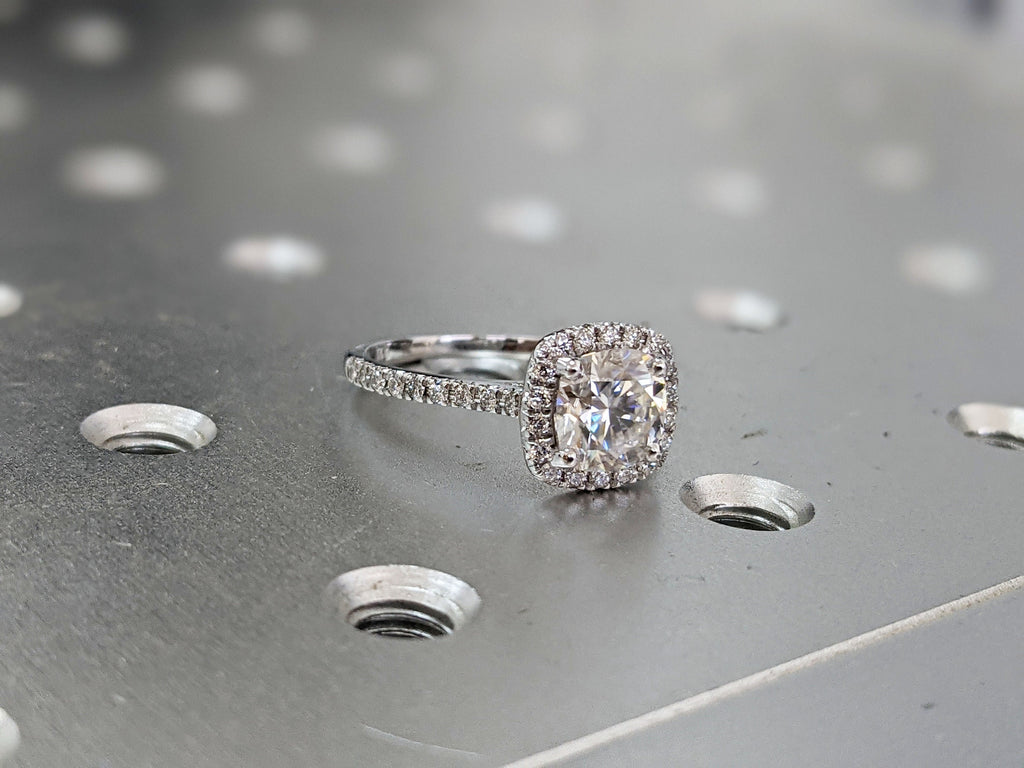 2 Carat Round Cut Engagement Ring Halo Solid 14k White Gold Lab Created Man Made Synthetic Simulated Moissanite Ring Bridal