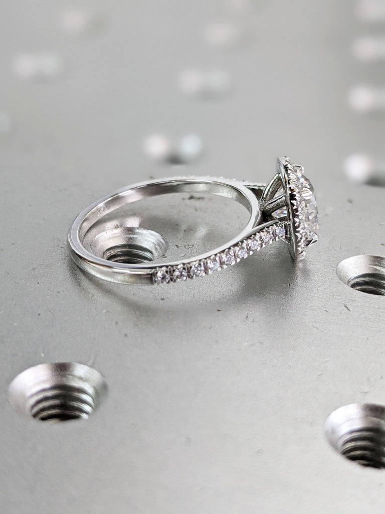 2 Carat Round Cut Engagement Ring Halo Solid 14k White Gold Lab Created Man Made Synthetic Simulated Moissanite Ring Bridal