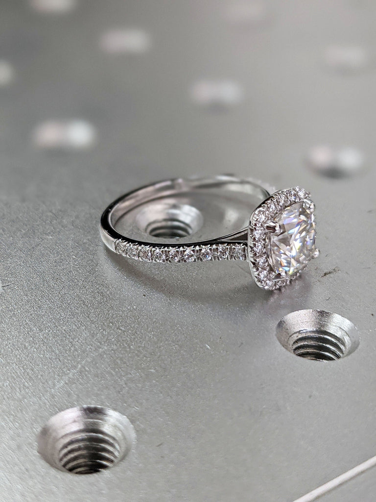 2 Carat Round Cut Engagement Ring Halo Solid 14k White Gold Lab Created Man Made Synthetic Simulated Moissanite Ring Bridal