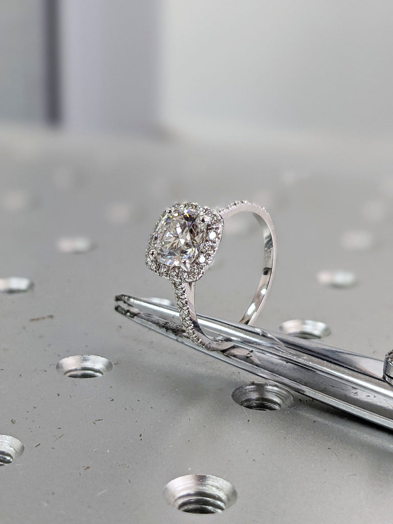 2 Carat Round Cut Engagement Ring Halo Solid 14k White Gold Lab Created Man Made Synthetic Simulated Moissanite Ring Bridal
