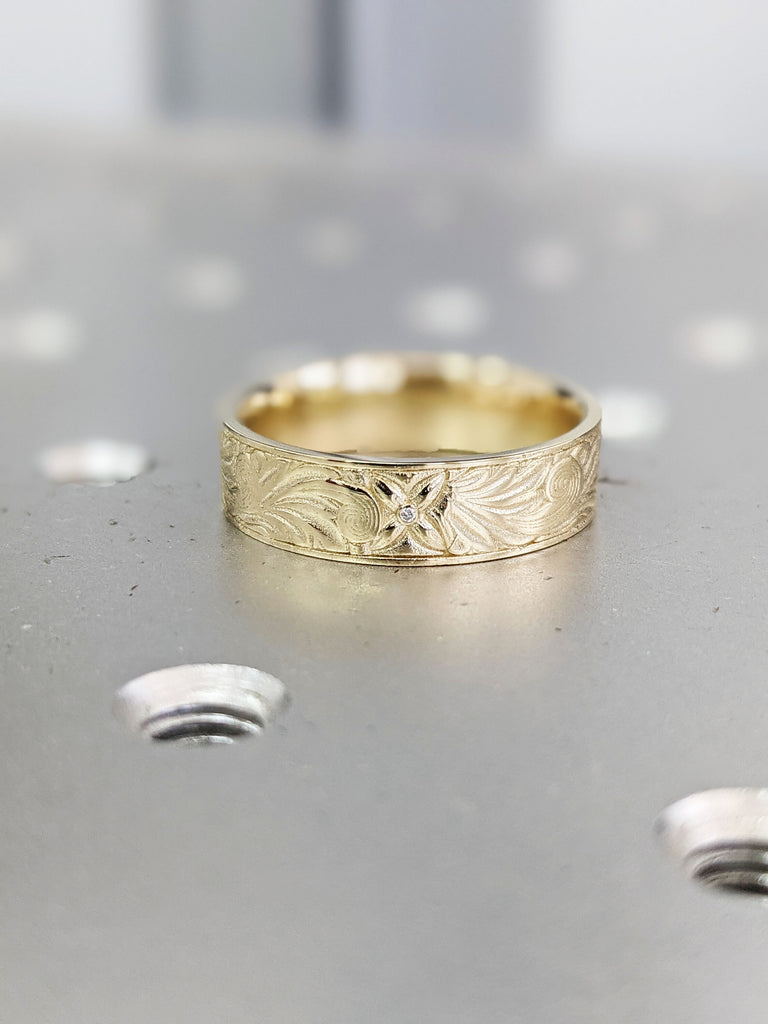 Vintage Wedding Ring, 14K 18K Gold Wedding Band, Unisex Wedding Band, Floral Wedding Band, Antique Wedding Ring