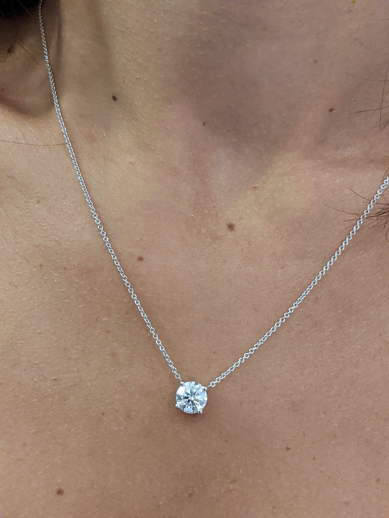 1.5CT 14kt Round Moissanite Necklace / Round Solitaire Necklace / Round Diamond Necklace /Layering Diamond Necklace /Dainty Diamond Necklace