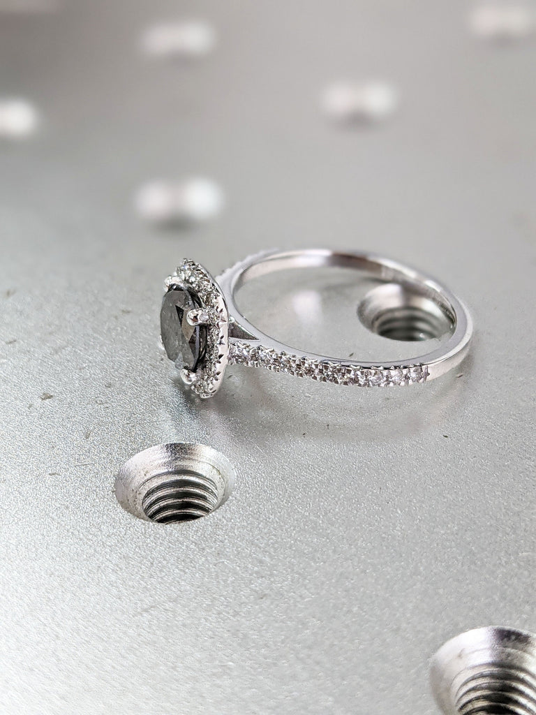 Raw Salt And Pepper Diamond Ring White Gold French Pave Salt And Pepper Diamond Halo Engagement Ring (1/3 Ct. Tw.)French Pave,Pave Halo,Nala
