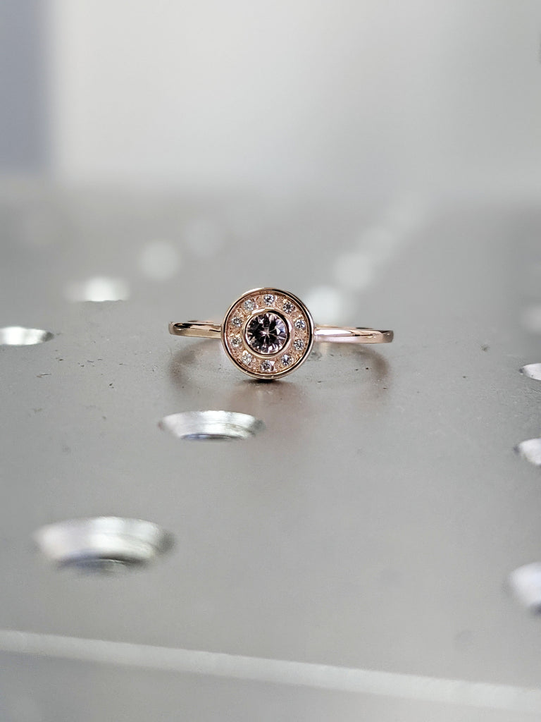 Vintage Morganite engagement ring rose gold ring, diamond halo ring women, art deco ring, unique anniversary ring , bridal ring