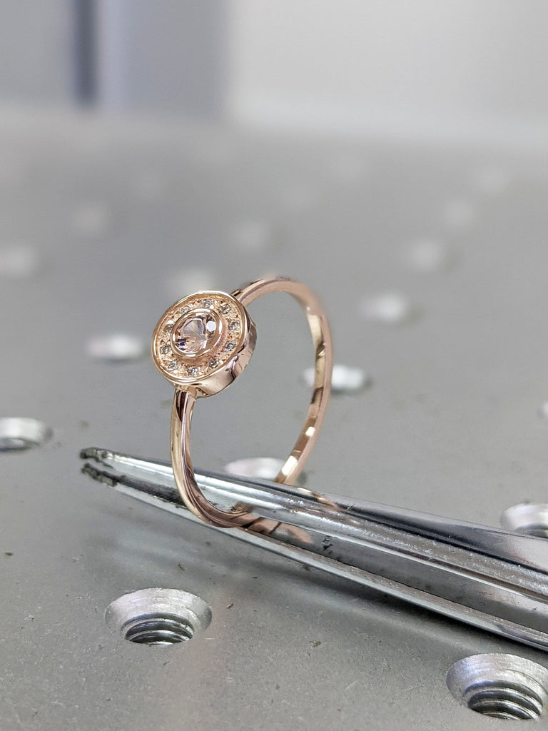 Vintage Morganite engagement ring rose gold ring, diamond halo ring women, art deco ring, unique anniversary ring , bridal ring