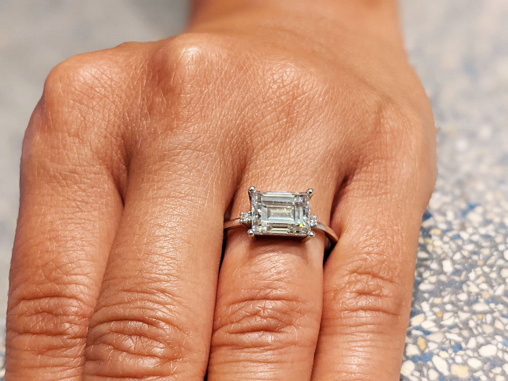 14k Gold Step Cut 2.5ct Baguette Moissanite Diamond Ring Alternative Engagement Ring Christmas Art Deco Engagement Ring Baguette Diamond