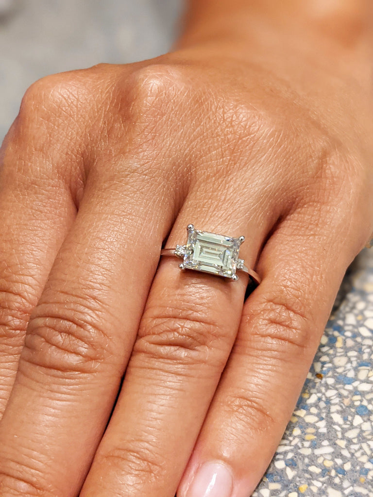 14k Gold Step Cut 2.5ct Baguette Moissanite Diamond Ring Alternative Engagement Ring Christmas Art Deco Engagement Ring Baguette Diamond