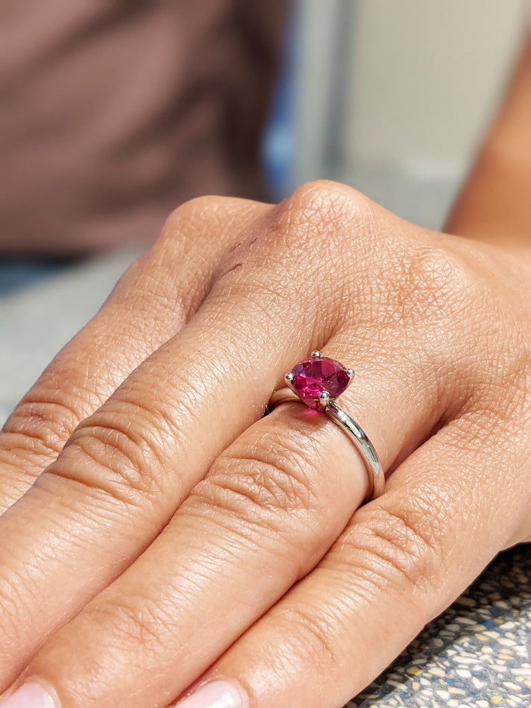 Ruby Ring, Unique Engagement Ring, Solitaire Ring, Round Ruby Ring, Ruby Jewelry, Classic Ruby Thin Ring Petite Classic Band, Delicate