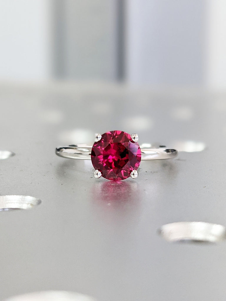 Ruby Ring, Unique Engagement Ring, Solitaire Ring, Round Ruby Ring, Ruby Jewelry, Classic Ruby Thin Ring Petite Classic Band, Delicate