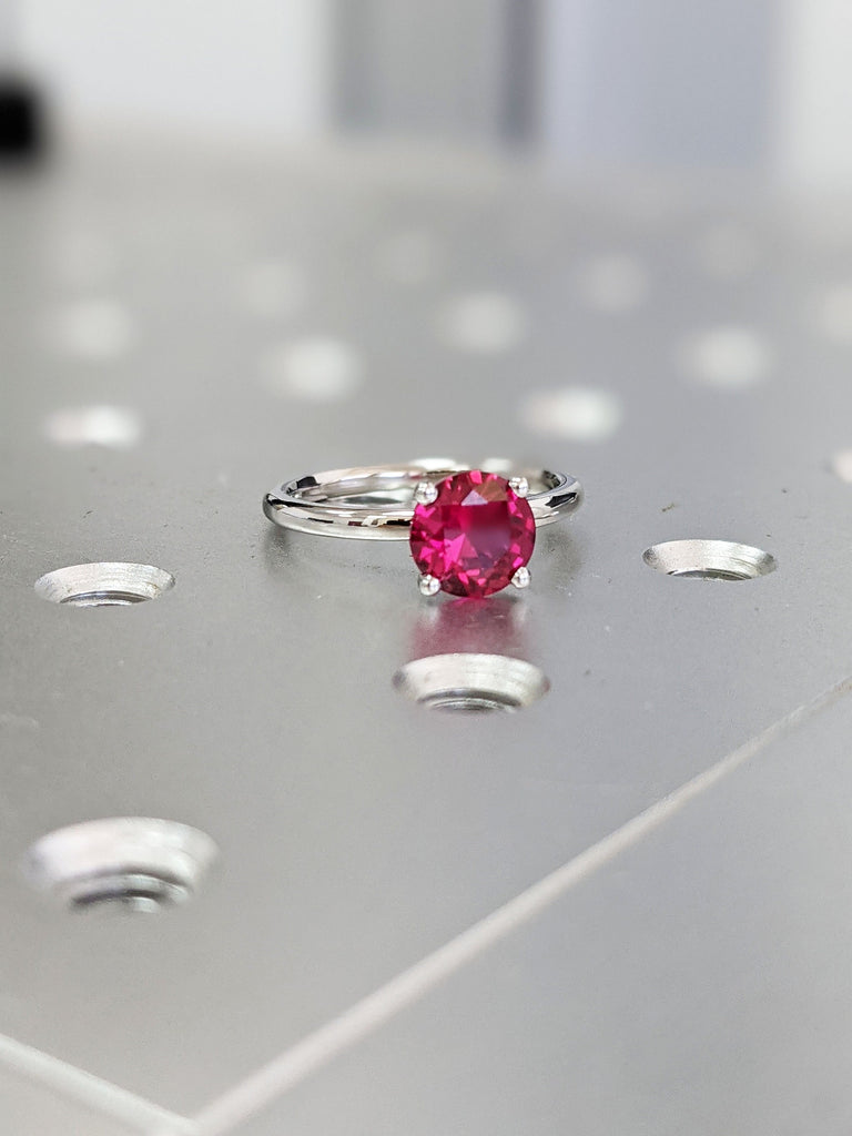 Ruby Ring, Unique Engagement Ring, Solitaire Ring, Round Ruby Ring, Ruby Jewelry, Classic Ruby Thin Ring Petite Classic Band, Delicate