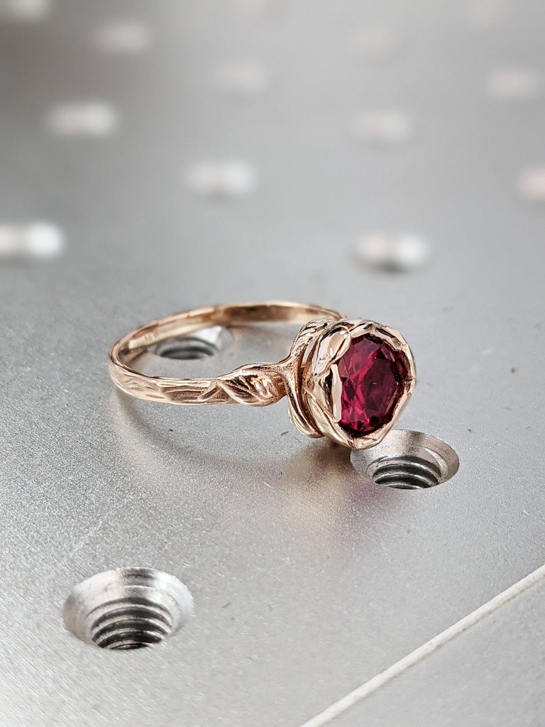 Ruby Flower Ring, Ruby Ring Rose Gold, Ruby Ring Band, Vintage Ruby Ring 14k Rose Gold Abelia Ruby Engagement Ring