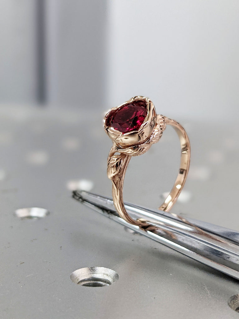 art nouveau ring, Ruby Flower Ring, Ruby Ring Rose Gold, Ruby Ring Band, Vintage Ruby Ring 14k Rose Gold floral Ruby Engagement Ring