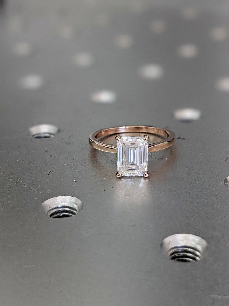 1.5 Carat Emerald Cut Solitaire Engagement Ring, Emerald Cut Engagement Ring, Emerald Cut Ring, 1.5 Ct Solid 14k Moissanite Engagement Ring