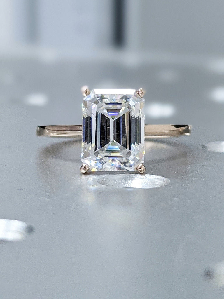 2.5 Carat Emerald Cut Solitaire Engagement Ring, Emerald Cut Engagement Ring, Emerald Cut Ring, 2.5 Ct Solid 14k Moissanite Engagement Ring