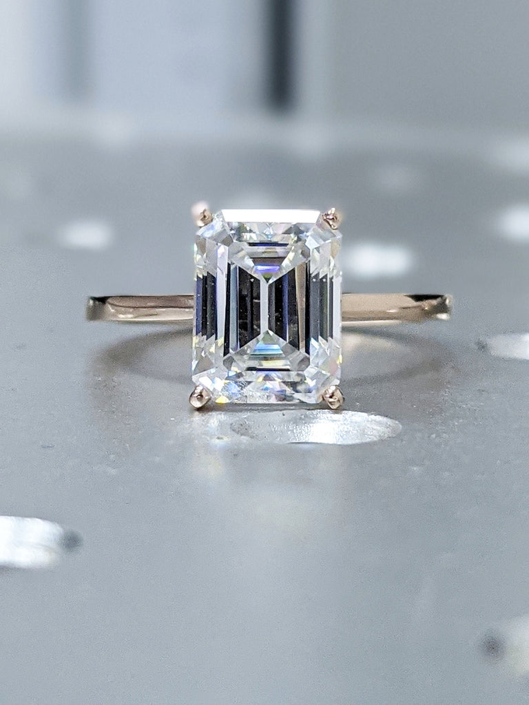 2.5 Carat Emerald Cut Solitaire Engagement Ring, Emerald Cut Engagement Ring, Emerald Cut Ring, 2.5 Ct Solid 14k Moissanite Engagement Ring