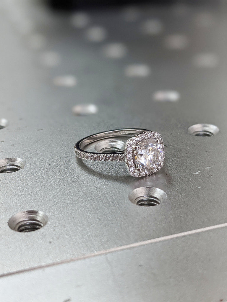 2 Carat Round Cut Engagement Ring Halo Solid 14k White Gold Lab Created Man Made Synthetic Simulated Moissanite Ring Bridal