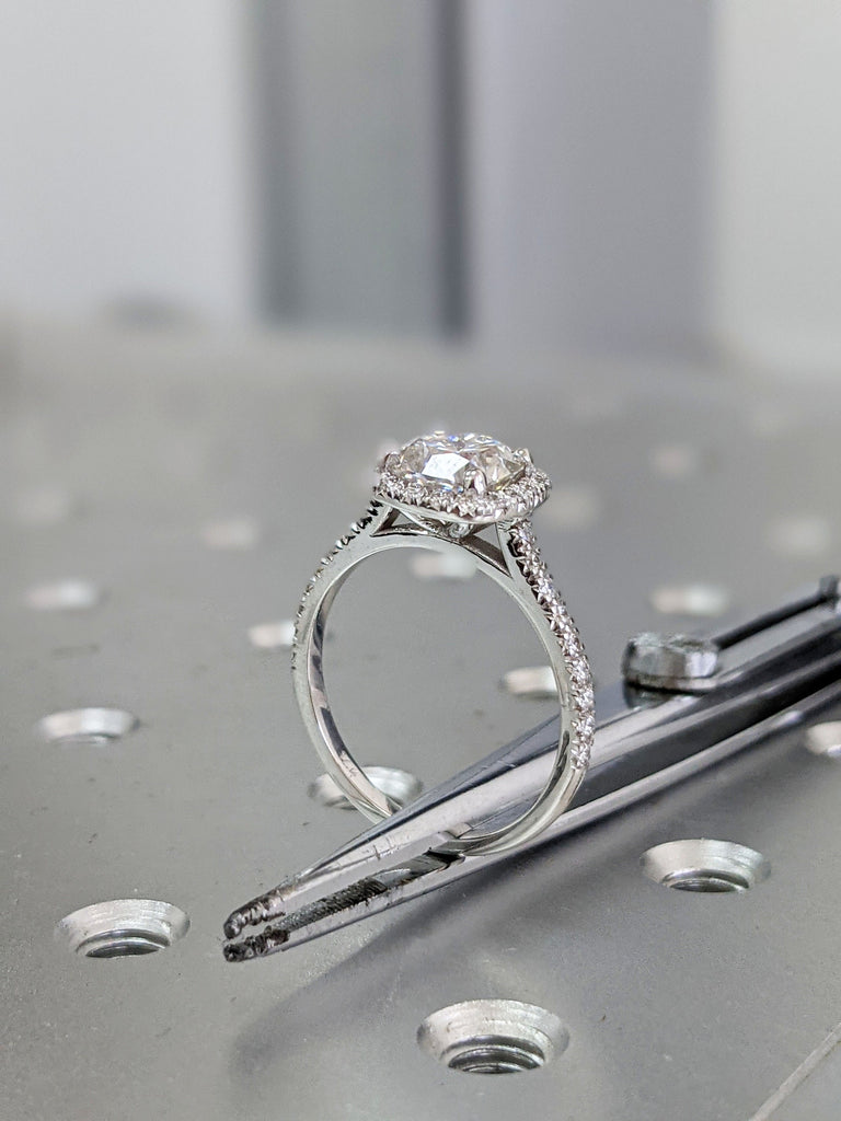 2 Carat Round Cut Engagement Ring Halo Solid 14k White Gold Lab Created Man Made Synthetic Simulated Moissanite Ring Bridal