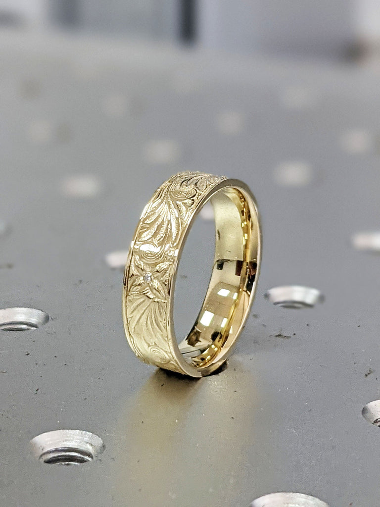 Vintage Wedding Ring, 14K 18K Gold Wedding Band, Unisex Wedding Band, Floral Wedding Band, Antique Wedding Ring