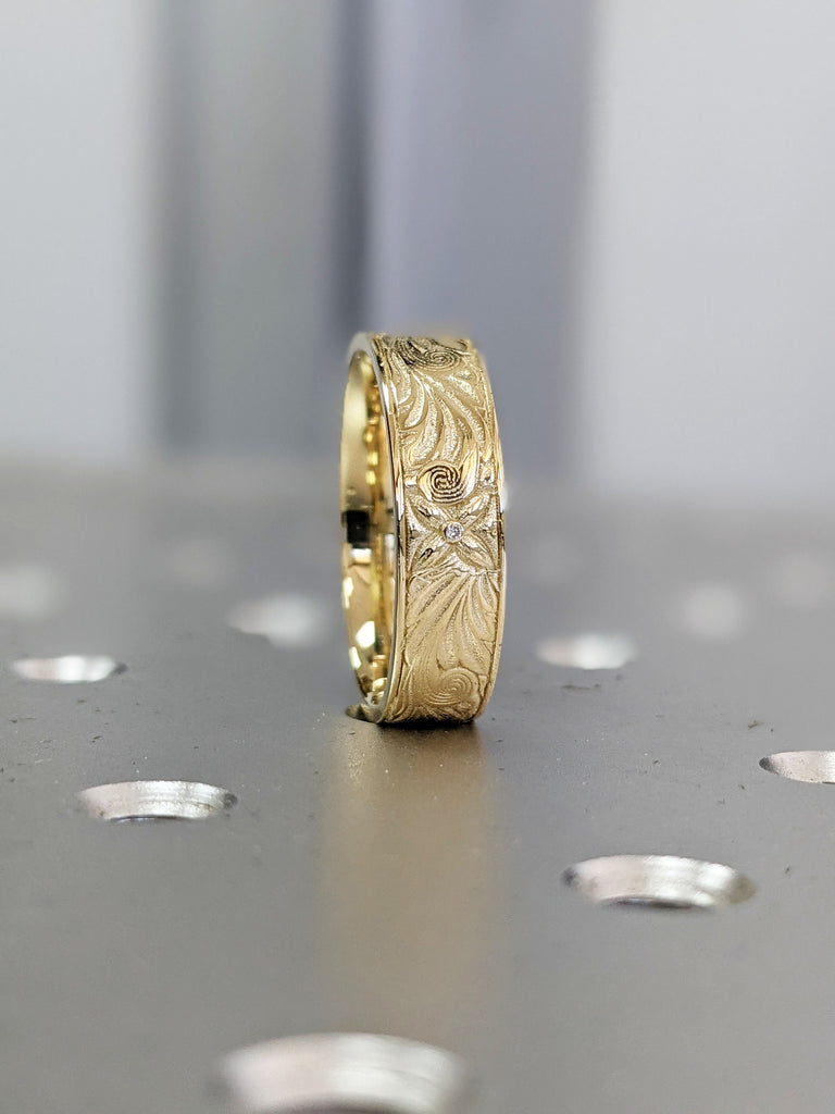 Victorian Style Ring - Vintage Antique Botanical Wedding Band in 14 karat Solid Gold - Floral Wedding Ring - Floral Wedding Band