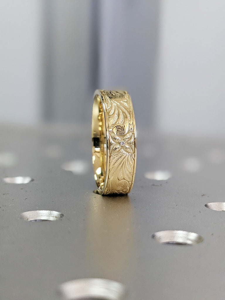 Vintage Wedding Ring, 14K 18K Gold Wedding Band, Unisex Wedding Band, Floral Wedding Band, Antique Wedding Ring