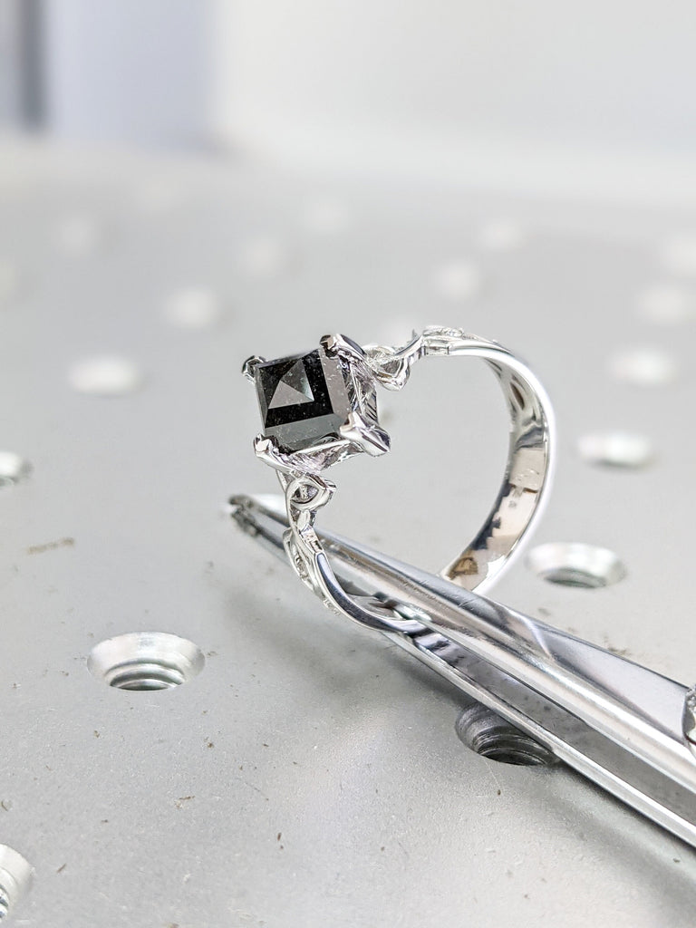 1.75ct Unique Kite Diamond Vintage Celtic Engagement Ring Bridal Set, Salt And Pepper Diamond Kite Shaped Twisted Engagement Ring Bridal Set