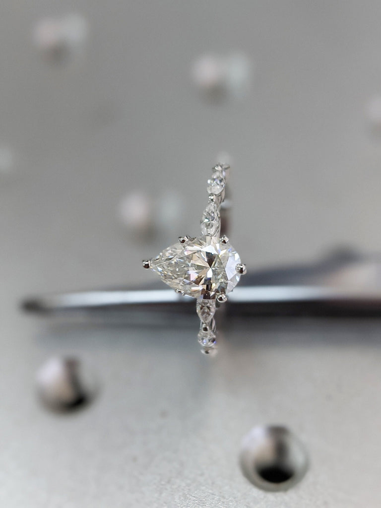 Pear shaped Moissanite engagement ring white gold unique Cluster engagement ring women vintage Marquise Moissanite Promise ring