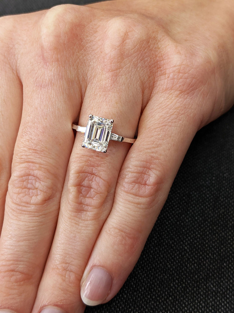 Emerald Cut Engagement Ring, Emerald Cut Ring, Tapered Baguette Engagement Ring, 2.5 Ct Solid 14k Gold Two Tone Engagement Ring