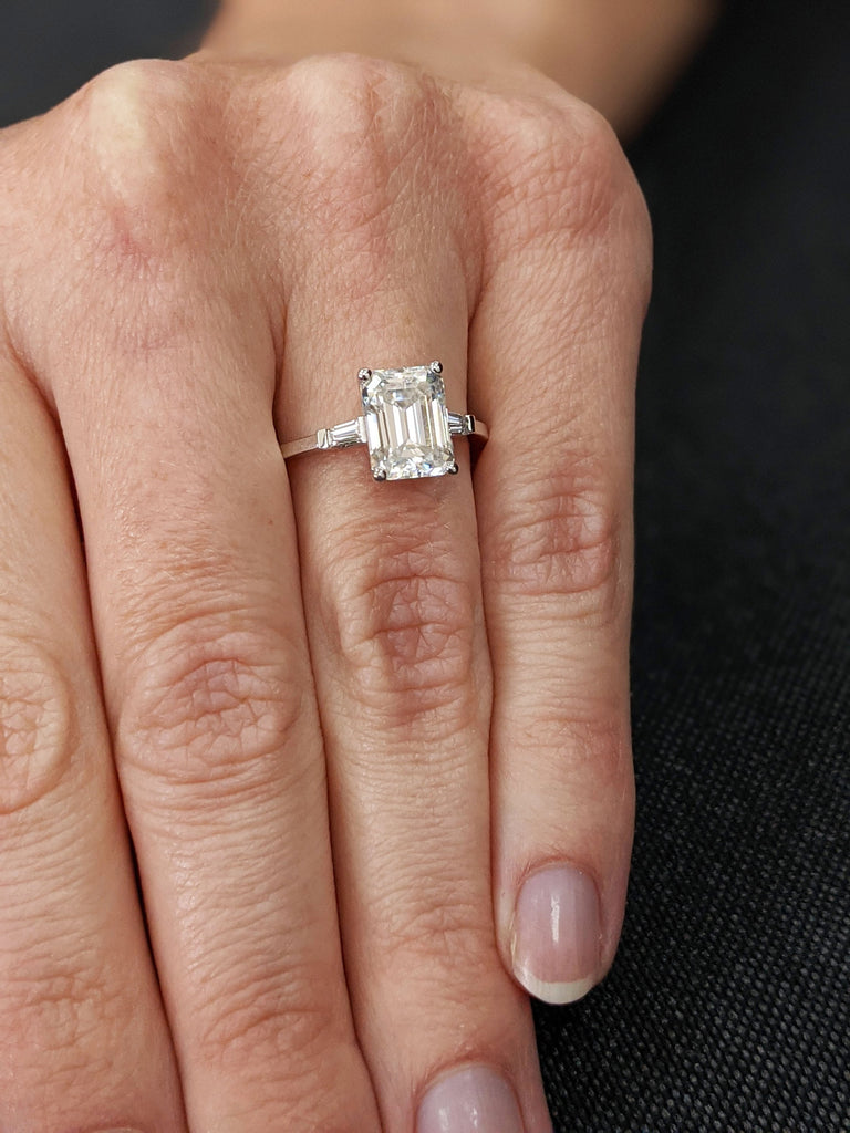 Emerald Cut Engagement Ring, Emerald Cut Ring, Tapered Baguette Engagement Ring, 2.5 Ct Solid 14k Gold Two Tone Engagement Ring