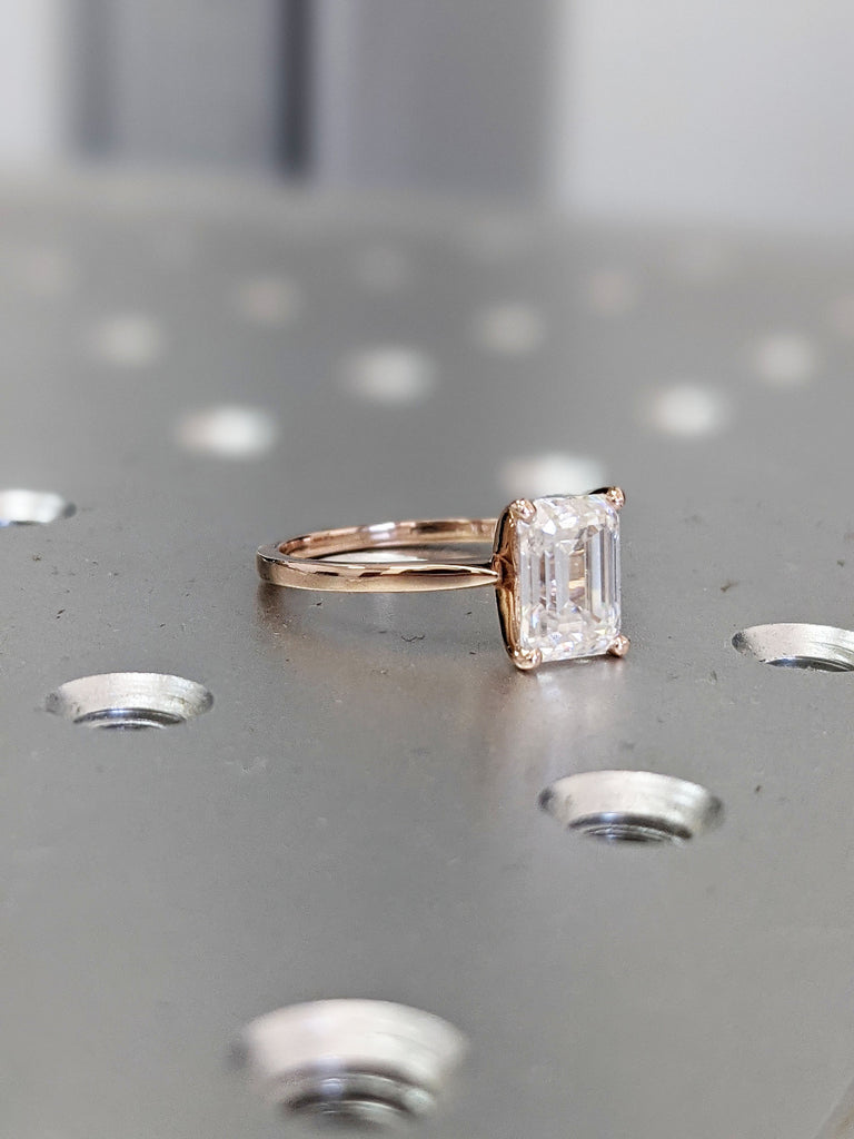 1.5 Carat Emerald Cut Solitaire Engagement Ring, Emerald Cut Engagement Ring, Emerald Cut Ring, 1.5 Ct Solid 14k Moissanite Engagement Ring