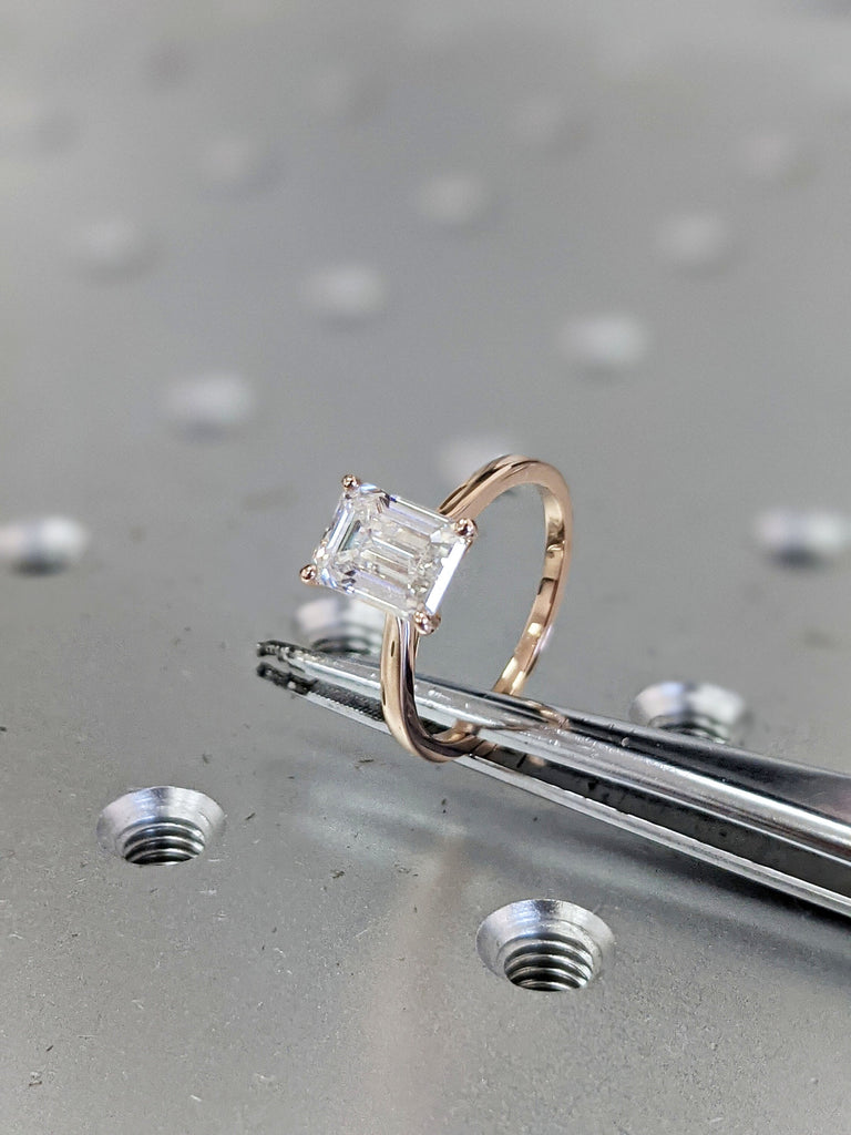 1.5 Carat Emerald Cut Solitaire Engagement Ring, Emerald Cut Engagement Ring, Emerald Cut Ring, 1.5 Ct Solid 14k Moissanite Engagement Ring