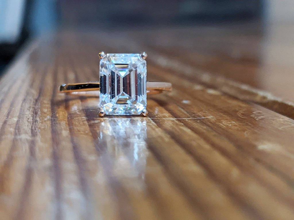 2.5 Carat Emerald Cut Solitaire Engagement Ring, Emerald Cut Engagement Ring, Emerald Cut Ring, 2.5 Ct Solid 14k Moissanite Engagement Ring