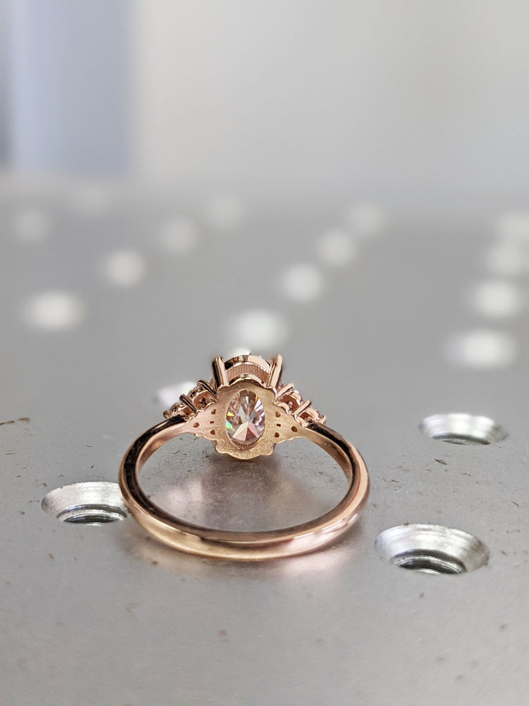 Oval Moissanite engagement ring vintage unique Cluster rose gold engagement ring women round diamond wedding Bridal art deco Anniversary