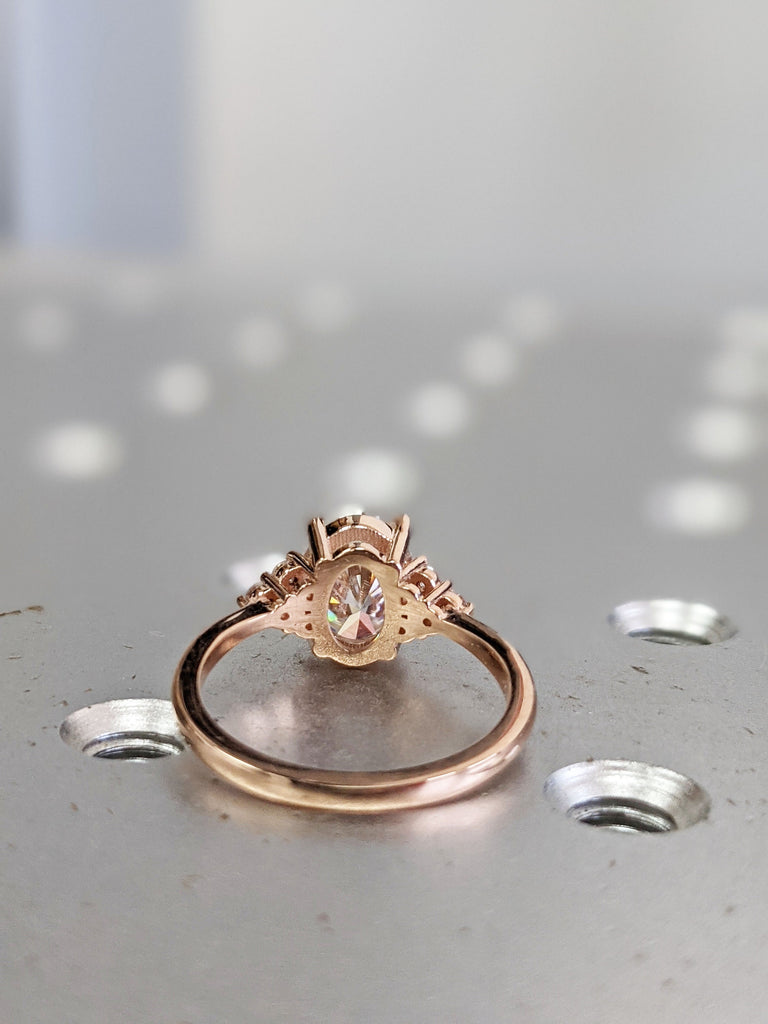 Oval Lab Diamond engagement ring vintage unique Cluster rose gold engagement ring women round diamond wedding Bridal art deco Anniversary