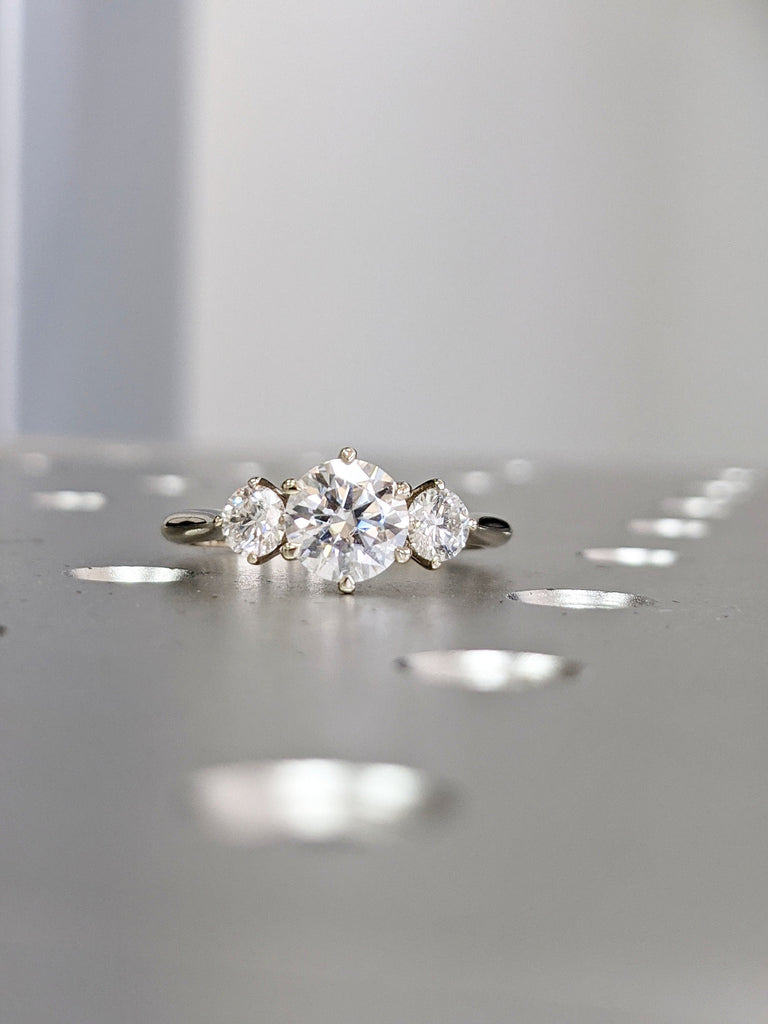 White Gold Three Stone Moissanite Engagement Ring, three stone ring, Anniversary gift for her, White Moissanite Diamond Engagement Ring