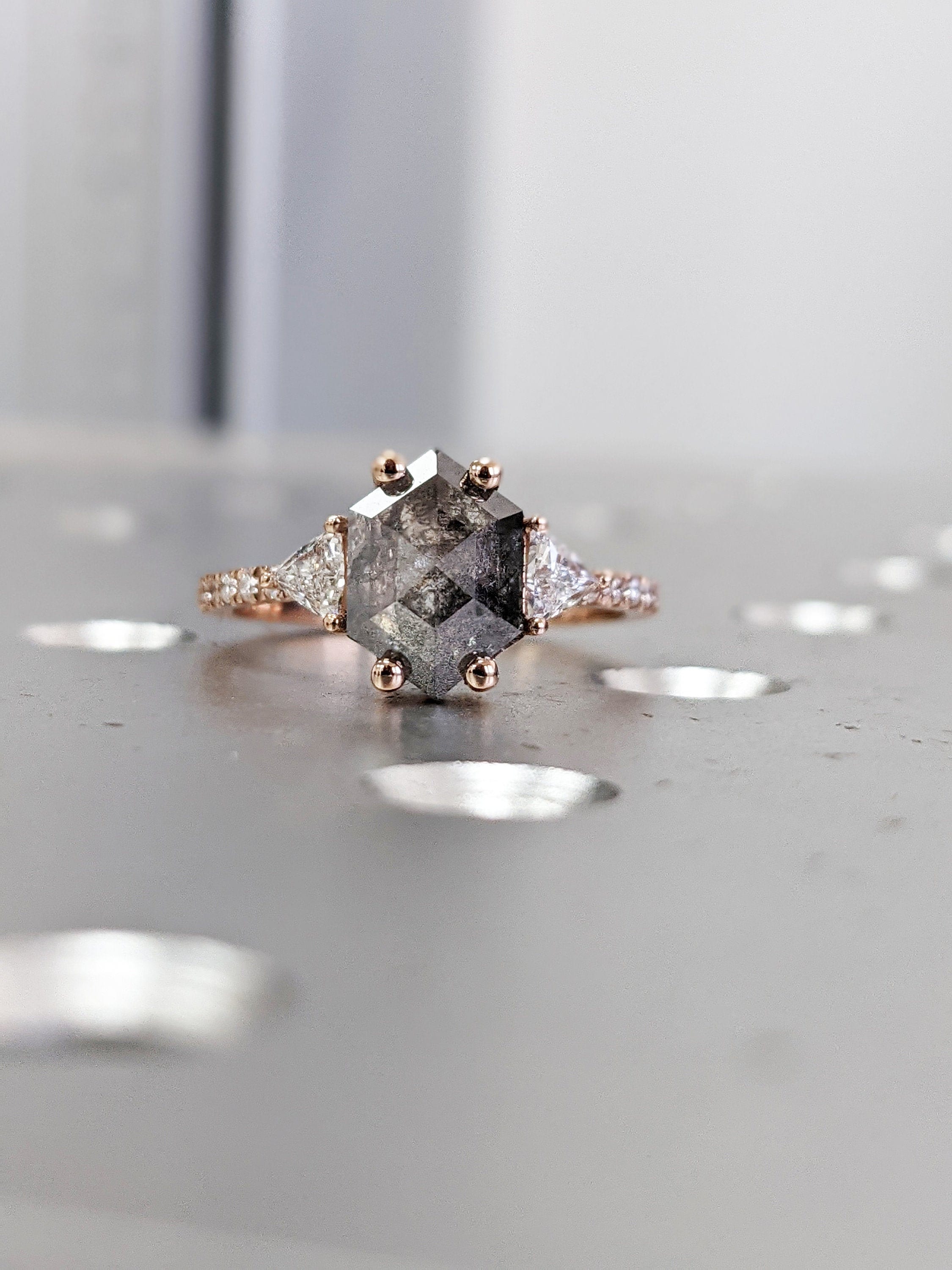 Raw Diamond Hexagon Triangle Diamond, Salt and Pepper, Unique