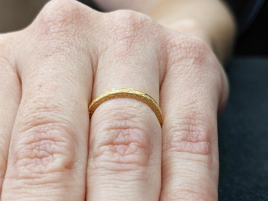 Victorian Style Ring - Vintage Antique Botanical Wedding Band in 14 karat Solid Gold - Filigree 14k Rose gold engagement band/Bridal wedding