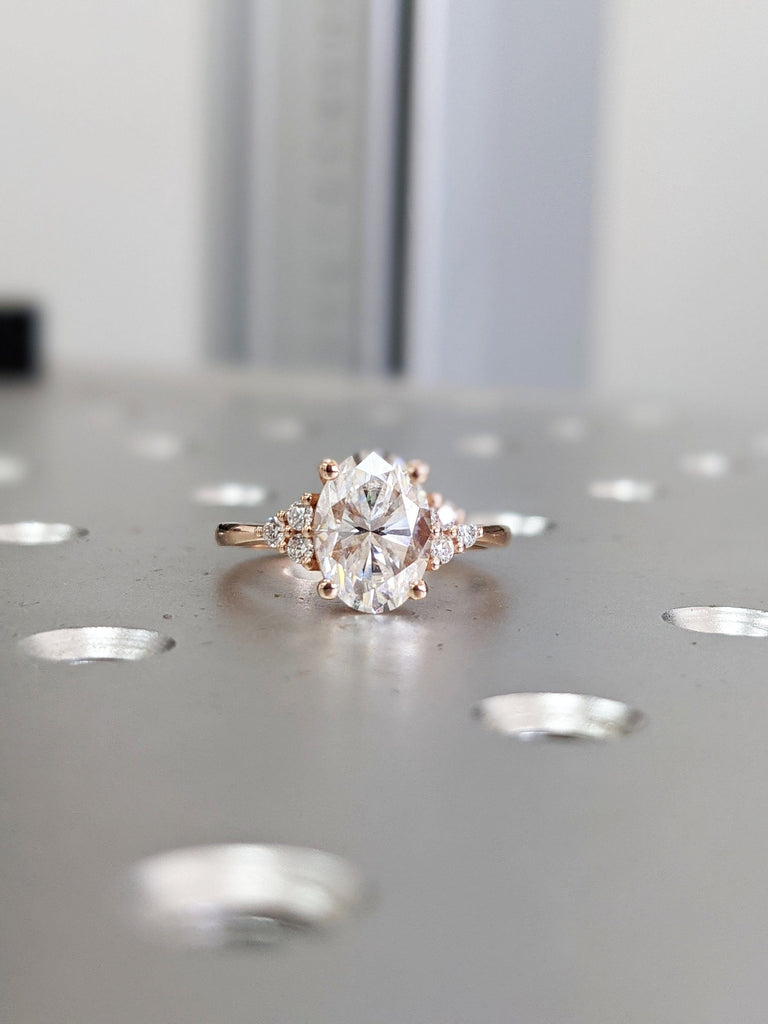 Vintage Oval Moissanite engagement ring unique Cluster Rose gold engagement ring women Round moissanite wedding Bridal art deco Anniversary.