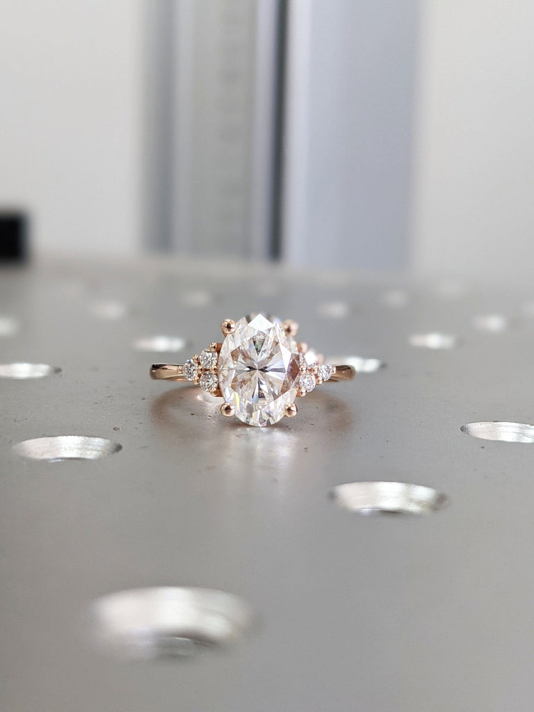 Oval Moissanite engagement ring vintage unique Cluster rose gold engagement ring women round diamond wedding Bridal art deco Anniversary