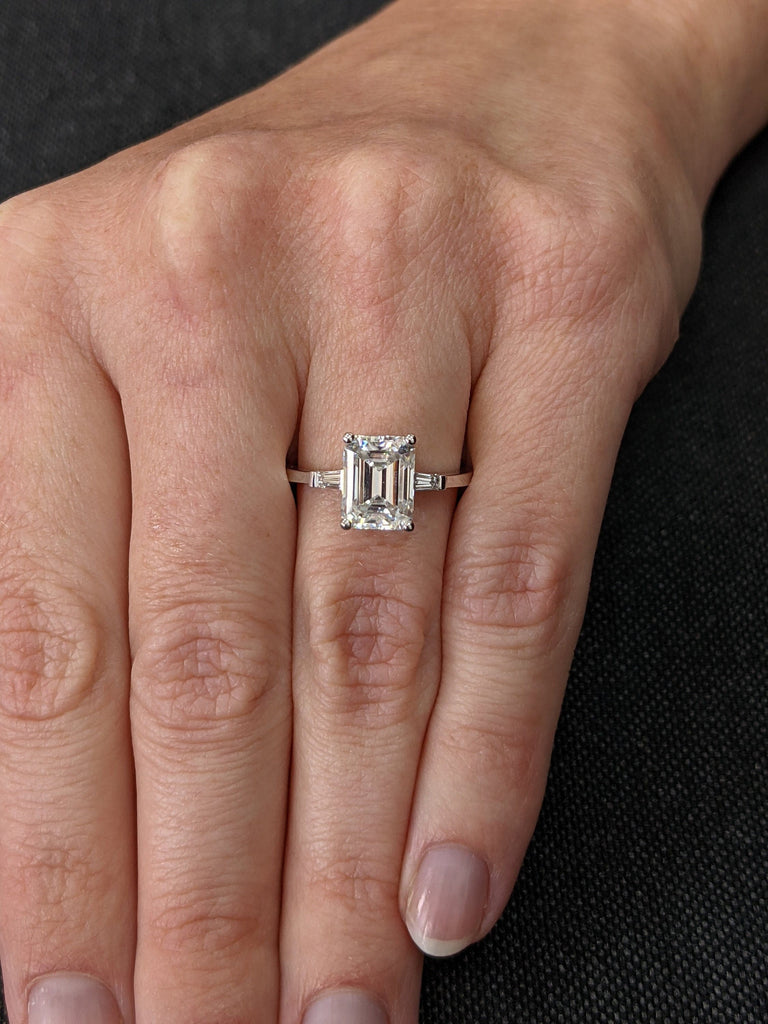 Emerald Cut Engagement Ring, Emerald Cut Ring, Tapered Baguette Engagement Ring, 2.5 Ct Solid 14k Gold Two Tone Engagement Ring